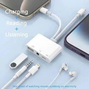 Multi Lightning + USB C to USB Adapter 3 in 1 USB OTG Adapter+3.5mm Audio Headphone Jack Adapter+Fast Charging Port Phone Splitter Compatible with iPhone 14/13/12 Most Type-C Phones iPad Pro Laptops