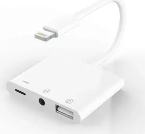 Certified for iPhone Headphone Adapter 3.5mm AUX Audio Jack and Charger Extender Dongle Earphone Headset Converter Lightning Male to USB Female OTG Cable Camera Memory Connector Kit Splitter