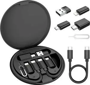 JAENFONG Multi USB Charging Adapter Kit USB to USBC Adaptor Type C to USB 3.0 OTG Converter USB C to Micro IOS Portable Case with 1Ft 100W Charger Cable for iPhone 16 15 Max Pro Galaxy S25 Plus