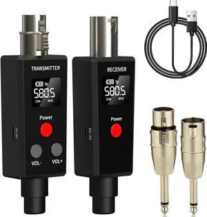 JAENFONG 2.4GHz UHF Wireless Microphone System XLR Mic Adapter Wireless Transmitter and Receiver for Dynamic Microphone Audio Mixer PA System.