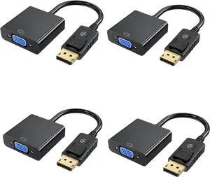 JAENFONG Display Port to VGA Adapter Gold-Plated DP to VGA Converter(Male to Female) Compatible with Desktop PC Computer Laptop HDTV Projector (4PCS)