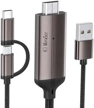 JAENFONG 2-in-1 USB Type C/Micro USB Android Phone to TV HDMI Cable MHL to HDMI Adapter 1080P HD HDTV Mirroring & Charging Cable for Most Android Smartphones Tablets to TV/Projector/Monitor 6.6ft