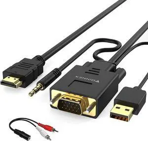 VGA to HDMI Cable with Audio 1080P VGA to HDMI Adapter Cable VGA Computer/Laptop to HDMI Monitor/TV VGA Male to HDMI Male Converter Cord for Desktop Laptop Projector to Monitor HDTV 6FT