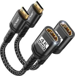 JAENFONG Mini HDMI to HDMI Adapter 2Pack Mini HDMI Male to HDMI Female Cable with 4K 60Hz HDR 3D 18Gbps Compatible with Camera Camcorder Graphics Card Raspberry Pi Zero W Laptop Tablet-Black