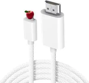Lightning to HDMI Cable for iPhone to TV 1080P HD White Braided Video Sync Screen Connector Compatible with iPhone 14 13 12 11 Pro Max XS XR iPad to HDTV Projector Monitor Plug Play Digital AV
