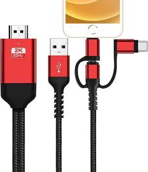 JAENFONG 3 in 1 HDMI Cable Adapter Type C/Micro USB/Phone MHL to HDMI Mirroring Phone to TV/Projector/Monitor HDTV 1080P for Phone Series XS/Android 5.0 and IOS9 Above