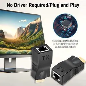 JAENFONG HDMI Extender Over Cat 5e/6 2-Port HDMI to RJ45 Ethernet Network Converter Supports 1080P up to 30m/98ft Ideal for HDTV Set Top Box DVD PS4 STB Projector Digital Monitor