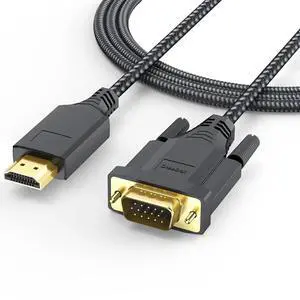 JAENFONG HDMI to VGA Cable 6ft Male to Male Active Adapter Cord Gold-Plated Connector Converter Connect Laptop Desktop to Monitor Projector HDTV
