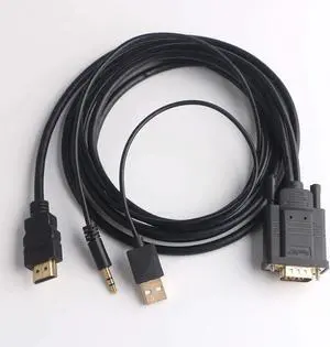 JAENFONG VGA to HDMI Adapter Cable 6Ft/1.8m VGA to HDMI 1080P HD Audio TV AV HDTV Video Converter Cord with 3.5mm Audio Cable & USB Power Cable for PC Computer Desktop Laptop Projector
