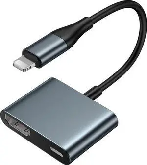 Lightning to HDMI Digital AV Adapter 1080P HD Video HDMI Sync Screen and Audio Connector Cable with Charging Port Compatible with iPhone 14/ 13/ 12/iPad on HDTV/Projector/Monitor Support iOS17/16/15