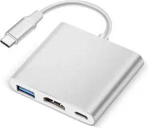 JAENFONG USB C to HDTV Adapter USB C Type C Multiport Adapter 3 in 1 hub Thunderbolt 3 Converter to HDTV 4K+USB 3.0+USB-C Fasting Charging Port Compatible for MacBook/MacBook Pro/air/Chromebook