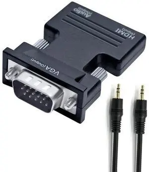 JAENFONG HDMI to VGA Adapter with 3.5mm Audio Port (PC HDMI Source Output to VGA TV) for Old Computer Monitor Laptop Projector 1080P Video (Female HDMI in Male VGA Out adaptador)