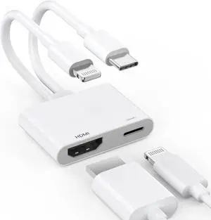 [MFi Certified] Lightning and USB-C to HDMI Adapter 4K@60Hz 2 in 1 Lightning/Type C Digital AV HDMI Adapter Cord Compatible with iPhone 17 16 15 14 13 12 11 Pro Max XS XR X for HDTV/Projector/Monitor