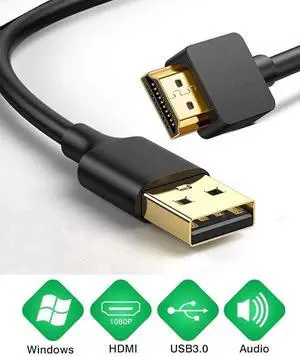 JAENFONG USB to HDMI Adapter Cable 6.6FT USB to HDMI Cable Male to Male Full 1080P HD Display Cable Audio Video Converter Cord for PC/Laptop to Monitor/HDTV/Projector