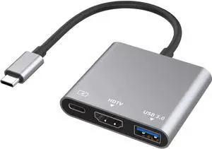 JAENFONG USB C Hub USB-c Digital av Multiport Adapter with 4K HDMI Output/USB-C Fasting Charging Port&USB 3.0 Port Compatible for MacBook Pro M1/16-20 Air M1/18-20 iMac XPS Laptop (Grey - USB c3 in 1)