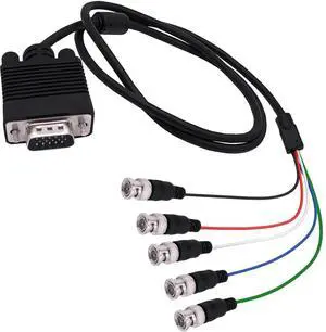 JAENFONG VGA to BNC Adapter Cable HD15 VGA to 5 BNC Male to Male RGBHV Coaxial Monitor Breakout Wire for HDTV PC Projector Large Screen Video Conversion Cable -1.5M