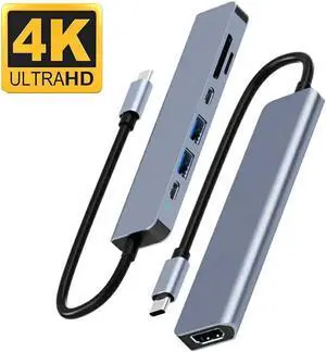 JAENFONG USB C Hub, USB Hub to HDMI Multiport, USB C Dongle Adapter 7 in 1 with 4K HDMI Output, 2*USB 3.0 Ports,SD/Micro SD Card Reader,100W PD, USB C Data Port For Type C Devices