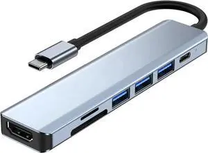 JAENFONG USB C Hub/Adapter, 7 in 1 with 4K HDMI Output, USB 3.0, 2 USB-A, SD/TF Card Reader, 100W PD, USB C Dongle for MacBook Pro/Air, XPS More Type C Devices