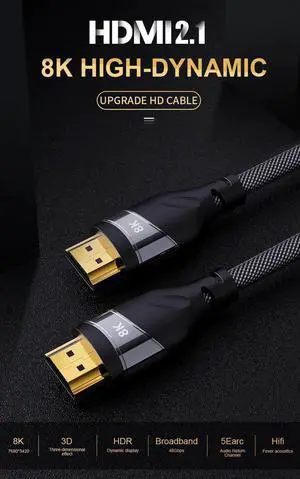 JAENFONG 8K HDMI 2.1 Cable Supports 8K @60Hz and 4K @ 120Hz - Compatible with All TVs, BluRay, Xbox, PS4 (10 Feet)