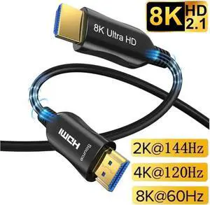 JAENFONG 8K Fiber Optic HDMI2.1 Extra Long in Wall CL3 Rated Cable 8K 60Hz HDMI 2.1 Compatible with MacBook Pro PS5 Xbox Series X Apple TV - 16ft