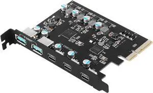 JAENFONG 5 Ports PCI-E to USB 3.2 Gen 2 Expansion Card, 10Gbps High Speed USB3.2 PCI-EX1 X4 X8 X16 Adapter, Internal USB3.2 Hub Converter for Desktop PC, (3X USB C - 2X USB A)