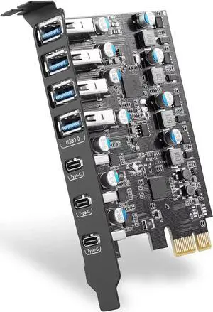 JAENFONG Pcie USB Card Pcie USB 3.0, 7 Port Pcie Expansion Card 7 Ports USB 3.0 5Gbps High Speed Transmission Stable Power USB 3.0 Front Expansion Card- (3X USB C - 4X USB A)