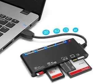JAENFONG USB3.0 Multi SD Card Reader, SD/TF/Micro SD/CF/MS/XD 7-in-1 5Gbps High Speed Memory Card Reader for SDXC SDHC TF Micro SD CF MS MMC Card, Memory Stick Read 5 Cards Simultaneously