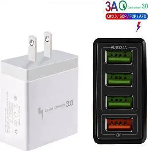 JAENFONG  4-ports 3.1A 48W Quick Charge 3.0 USB Wall Charger 4 Ports Fast Charger QC3.0 for Samsung Xiaomi iPhone Huawei Mobile Phone Charger-White
