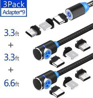 JAENFONG Magnetic Phone Charger Cable, Upgrade 3 in 1 Multi Cable Charging Nylon Braided Compatible with Samsung Galaxy S10 S9 S8,XR XS Max,Android Micro Cable,Type C Cable and iProduct,3-pack,Black