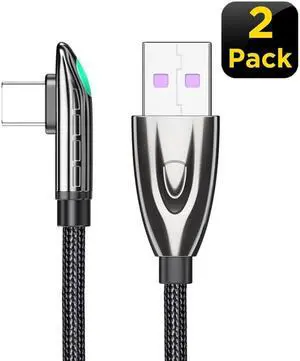[3.3ft, 2-pack] Jansicotek USB C to USB C Cable 6A PD 66W Right Angle Cable QC4.0 Super Fast Charging Type-C Phone Nylon Braided Charger Cord 480Mbps Data for iPad MacBook Samsung Galaxy