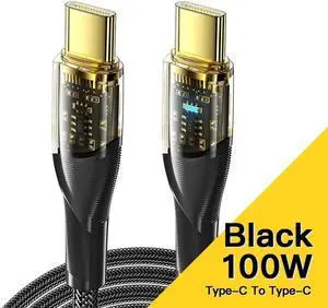 [3.3ft, 2-pack] Jansicotek USB C to USB C Cable 5A PD 100W Transparent Shell Cable QC4.0 Super Fast Charging Type-C Phone Nylon Braided Charger Cord 480Mbps Data for iPad MacBook Samsung Galaxy