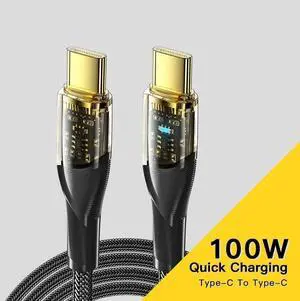 JAENFONG 100W PD USB C to USB C Cable (6.6FT, 1-PACK), Fast Charging Type-C Cable Transparent Shell Compatible lPad Mini/Air/Pro, MacBook Pro, Samsung Galaxy S22/S10, Pixel, LG