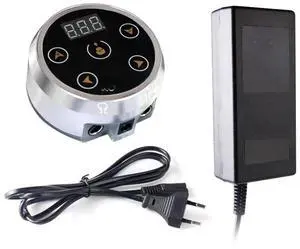 Power Supply Color Voltage Strip Adapter for Coil and Rotary Tattoo Machines, Silver, European Plug