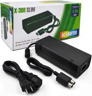 Xbox 360 Slim Power Brick with Power Cord Cable, AC Adapter Built-In Ultra-Quiet Upgrade Fan, Xbox 360 Power Supply Charger for Xbox 360 Slim Console
