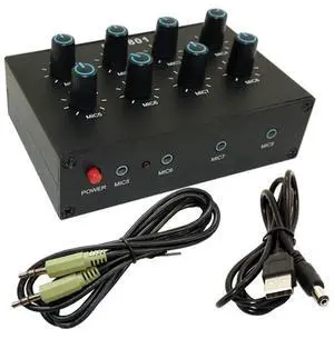 MC-801 Condenser Microphone Expander 8 Channel 3.5mm Microphone Mixer Multi-Channel Input Expander Hub MC-801 Condenser Microphone Expander 8 Channel 3.5mm Microphone Mixer Multi-Channel Input Expander Hub
