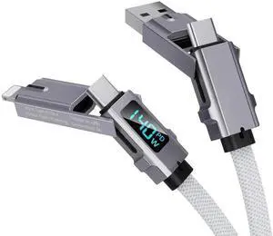 4-in-1 USB C Fast Charging Cable with LED Display Multi USBC Charger Combo Lightning/Type C/USB A Metal Ports for iPhone 16/15/14 Pro Max iPad MacBook Google (140W 5 ft) 4-in-1 USB C Fast Charging Cable with LED Display Multi USBC Charger Combo Lightning/Type C/USB A Metal Ports for iPhone 16/15/14 Pro Max iPad MacBook Google (140W 5 ft)