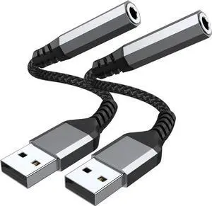 JAENFONG USB to 3.5mm Jack Audio Adapter (2-Pack) USB to Audio Jack Adapter Headset USB-A to 3.5mm TRRS 4-Pole Mic Female External Stereo Sound Card for Headphone Mac PS4 PS5 PC Laptop Desktops JAENFONG USB to 3.5mm Jack Audio Adapter (2-Pack) USB to Audio Jack Adapter Headset USB-A to 3.5mm TRRS 4-Pole Mic Female External Stereo Sound Card for Headphone Mac PS4 PS5 PC Laptop Desktops