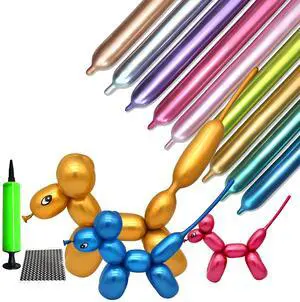 LXZFCRG 100pcs 260 Long Balloons Kit with Pump, Shiny Metallic Latex Twisting Balloon for Balloon Animals, Magic Balloons for Birthdays Wedding Party Decorations Multicolor