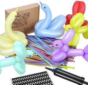 LXZFCRG DIY Balloon Animal Kit with Pump, Premium Latex Twisting Long Balloons to Make Animals for Party Boys Girls Christmas Birthday Gifts Clowns Wedding Decor 100Pcs
