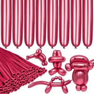 LXZFCRG 260 Long Balloons, Shiny Metallic Latex Twisting Balloon for Balloon Animals, Magic Balloons for Birthdays Wedding Party Decorations 100pcs (Metallic Red)