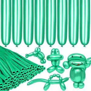 LXZFCRG Metallic Green 260 Long Balloons 100pcs Shiny Chrome Green Latex Twisting Balloon for Balloon Animals, Magic Balloons for Birthdays Wedding Party Decorations