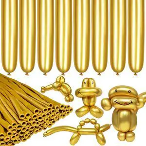 LXZFCRG 260 Long Balloons, Shiny Metallic Latex Twisting Balloon for Balloon Animals, Magic Balloons for Birthdays Wedding Party Decorations 100pcs (Metallic Gold)