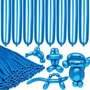 LXZFCRG 260 Long Balloons, Shiny Metallic Blue Latex Twisting Balloon for Balloon Animals, Magic Balloons for Birthdays Wedding Party Decorations 100pcs