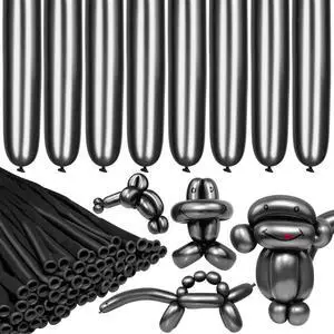 LXZFCRG Metallic 260 Black Long Balloons 100pcs Shiny Chrome Blac Latex Twisting Balloon for Balloon Animals, Magic Balloons for Birthdays Wedding Party Decorations