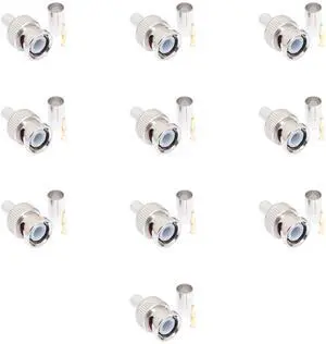 Lumenzi 20 AWG Center Pin BNC Male Crimp Connector - RG59 & RG62 PVC for Coaxial Cable 10 Pcs Pack