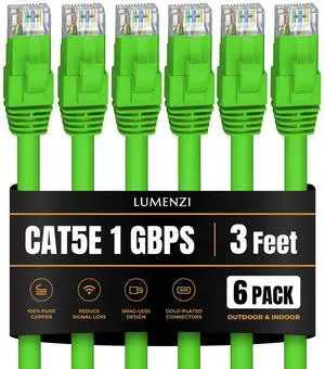 Lumenzi Cat 5e Ethernet Cable 3 FT in Green 6 Pack 1 Gbps Speed Network Short Round Rj45 Outdoor Indoor Direct Burial Bare Copper LAN Patch Cable for Router Gaming PS5 XBOX Printer Computer CCTV Lumenzi Cat 5e Ethernet Cable 3 FT in Green 6 Pack 1 Gbps Speed Network Short Round Rj45 Outdoor Indoor Direct Burial Bare Copper LAN Patch Cable for Router Gaming PS5 XBOX Printer Computer CCTV