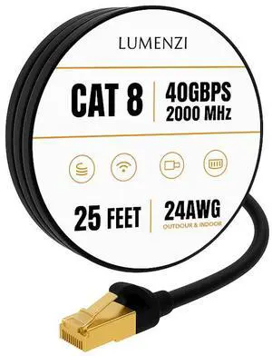 Cat8 Round Ethernet Cable 25ft, 1 Pc Pack, 40Gbps 2000MHz Network Patch Cord, S/FTP Shielded LAN Cable with RJ45 Connectors, for Gaming, Router, Modem, Laptop Cat8 Round Ethernet Cable 25ft, 1 Pc Pack, 40Gbps 2000MHz Network Patch Cord, S/FTP Shielded LAN Cable with RJ45 Connectors, for Gaming, Router, Modem, Laptop