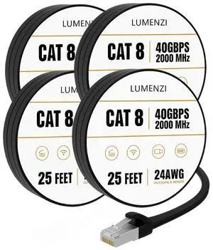 Cat8 Flat Ethernet Cable 25ft, 4 Pc Pack, 40Gbps 2000MHz Network Patch Cord, S/FTP Shielded LAN Cable with RJ45 Connectors, for Gaming, Router, Modem, Laptop Cat8 Flat Ethernet Cable 25ft, 4 Pc Pack, 40Gbps 2000MHz Network Patch Cord, S/FTP Shielded LAN Cable with RJ45 Connectors, for Gaming, Router, Modem, Laptop