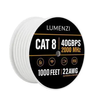 Cat8 Round Ethernet Cable 1000ft, 1 Pc Pack, 40Gbps 2000MHz Network Patch Cord, S/FTP Shielded LAN Cable, for Gaming, Router, Modem, Laptop Cat8 Round Ethernet Cable 1000ft, 1 Pc Pack, 40Gbps 2000MHz Network Patch Cord, S/FTP Shielded LAN Cable, for Gaming, Router, Modem, Laptop