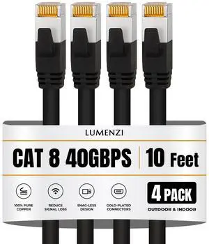 Cat8 Round Ethernet Cable 10ft, 4 Pc Pack, 40Gbps 2000MHz Network Patch Cord, S/FTP Shielded LAN Cable with RJ45 Connectors, for Gaming, Router, Modem, Laptop Cat8 Round Ethernet Cable 10ft, 4 Pc Pack, 40Gbps 2000MHz Network Patch Cord, S/FTP Shielded LAN Cable with RJ45 Connectors, for Gaming, Router, Modem, Laptop